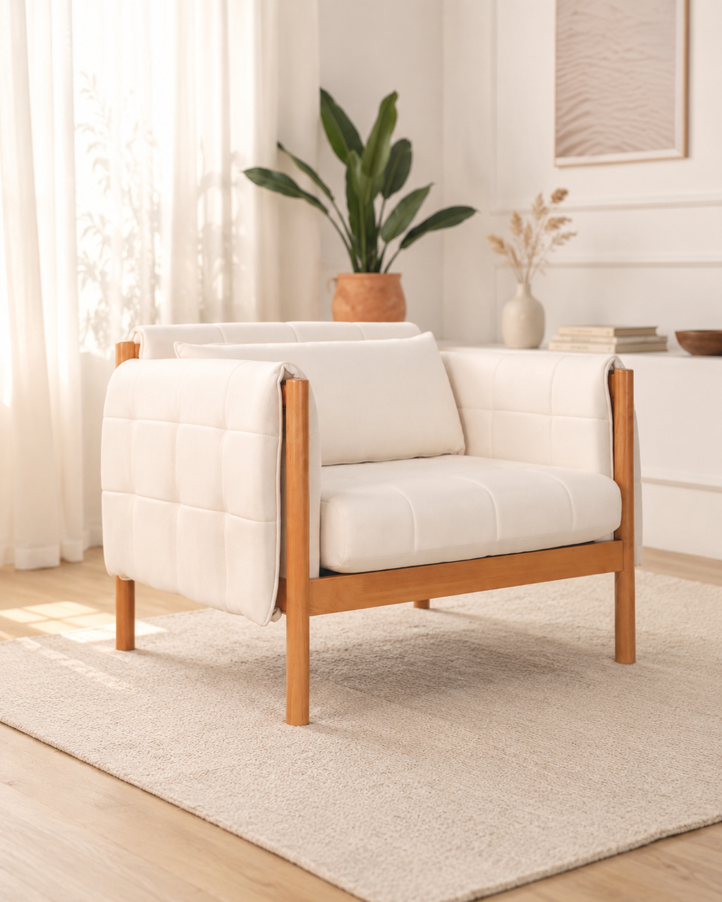 Kiri Quilted Wooden Sofa