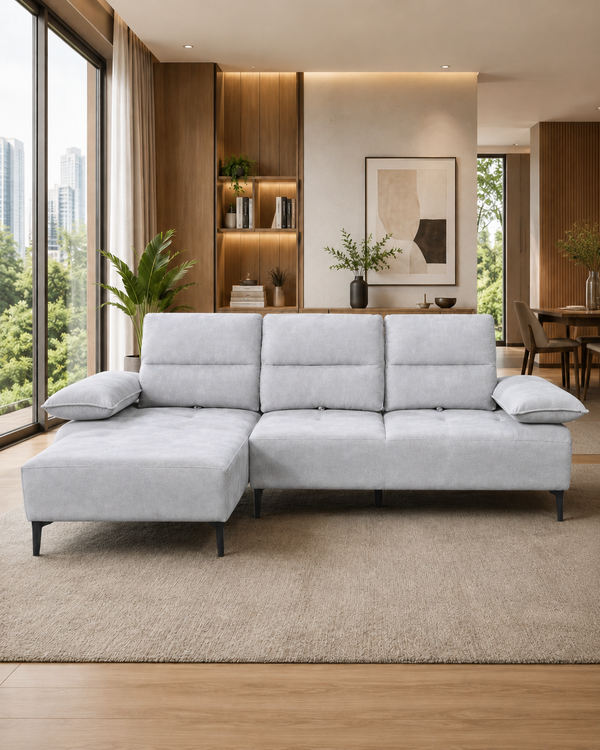 Elara Fabric Adjustable Backrest & Armrest L-Shaped Sofa