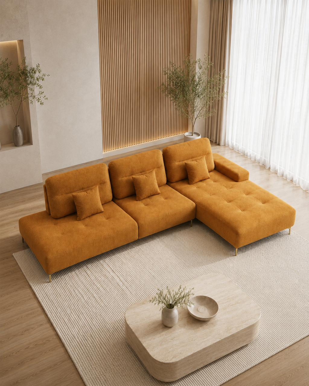 Saffron Fabric Adjustable Backrest Corner Sofa