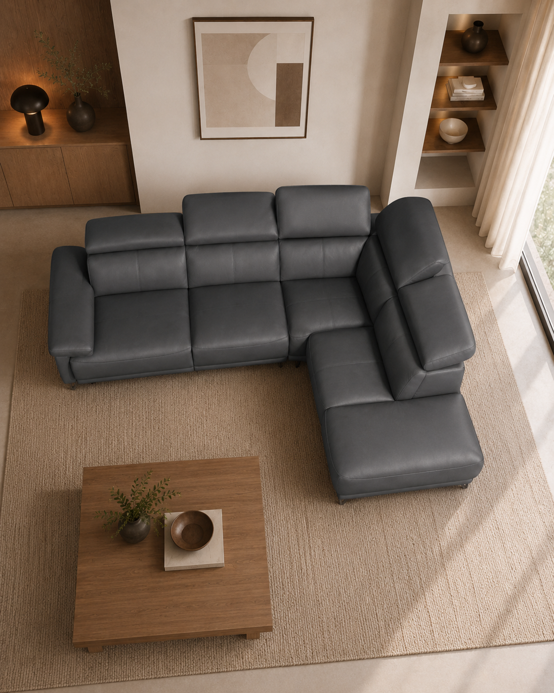 Langford Genuine Leather Recliner Sectional Sofa