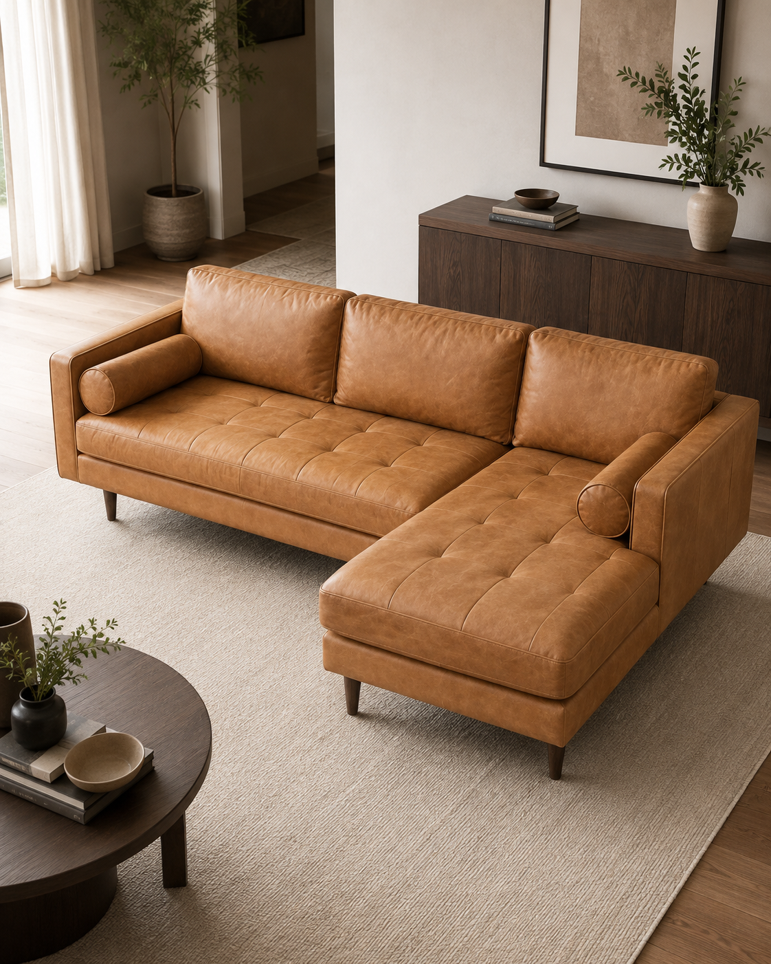 Ellington Faux Leather Chaise Sofa