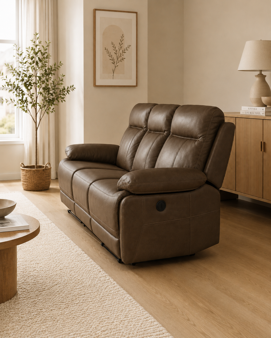 Wycliffe Genuine Leather Recliner Sofa