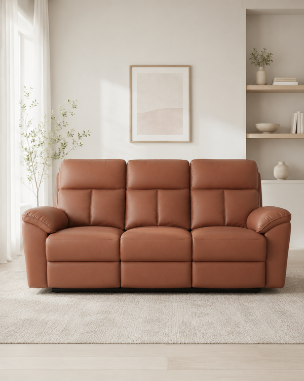 Ravello Genuine Leather Adjustable Headrest Recliner Sofa