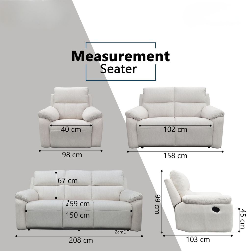 Deyric Fabric Recliner Sofa by Esteller (Pet Friendly & Easy Clean)