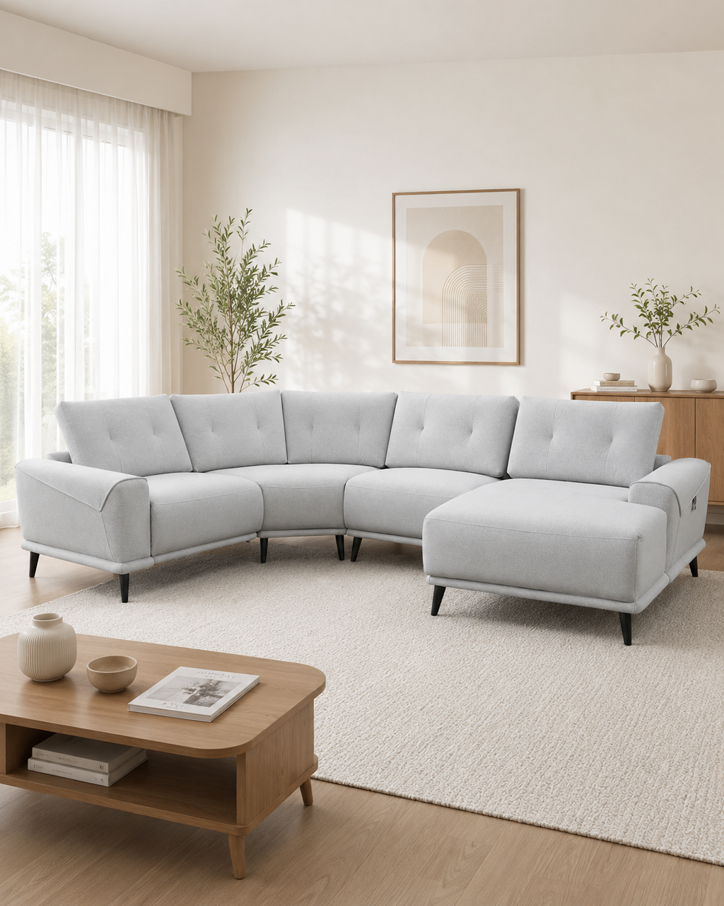 Cambria Fabric Adjustable Headrest Recliner Corner Sofa