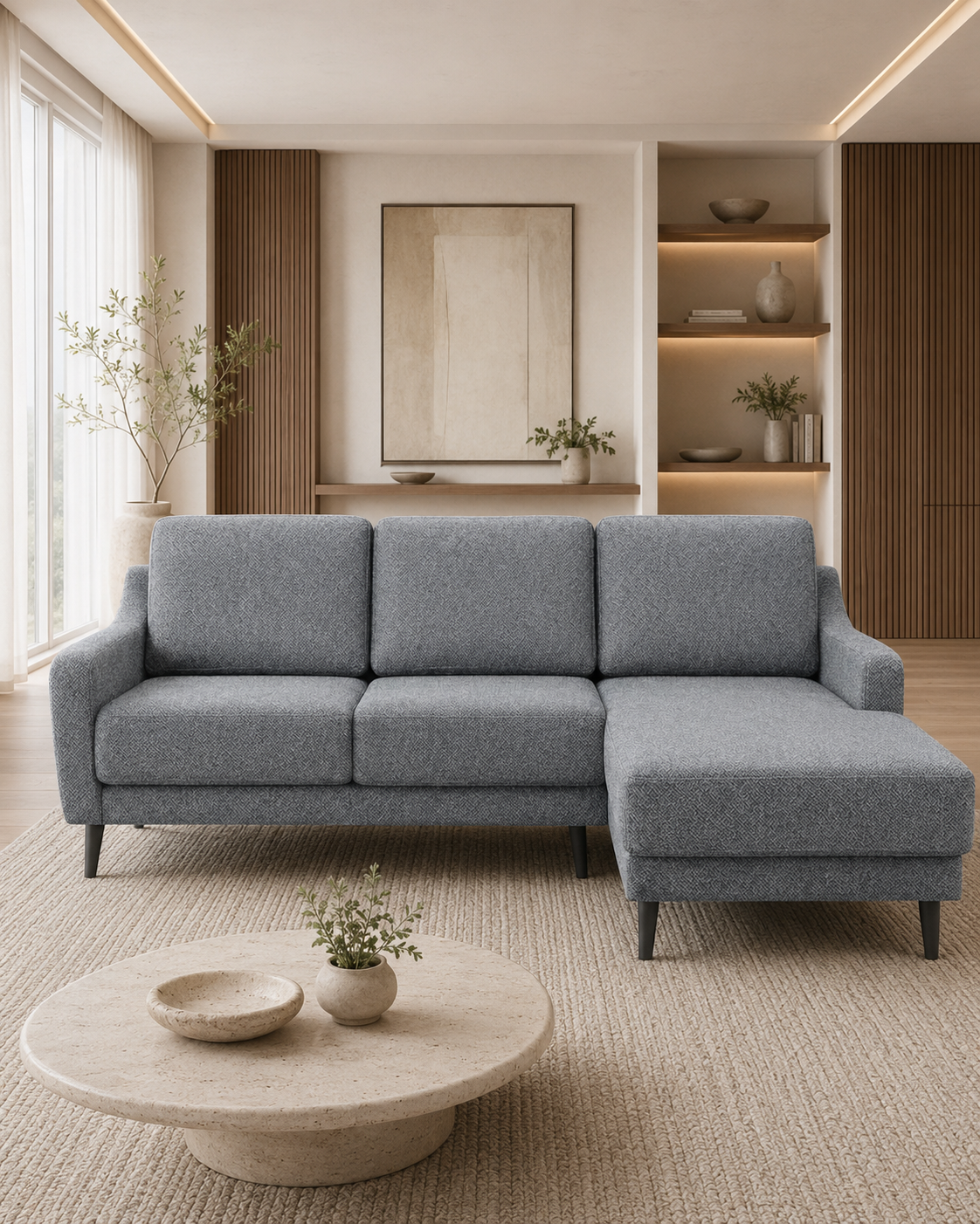 Slate Fabric L-Shaped Sofa