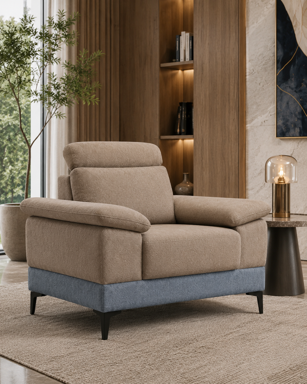 Rialto Fabric Adjustable Headrest Sofa Set
