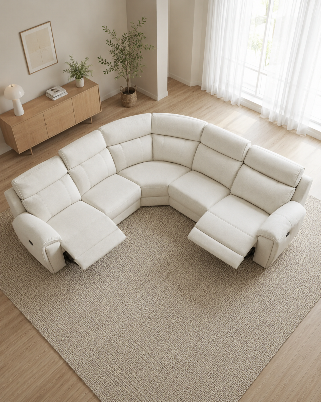 Haven Fabric Adjustable Headrest Recliner Corner Sofa