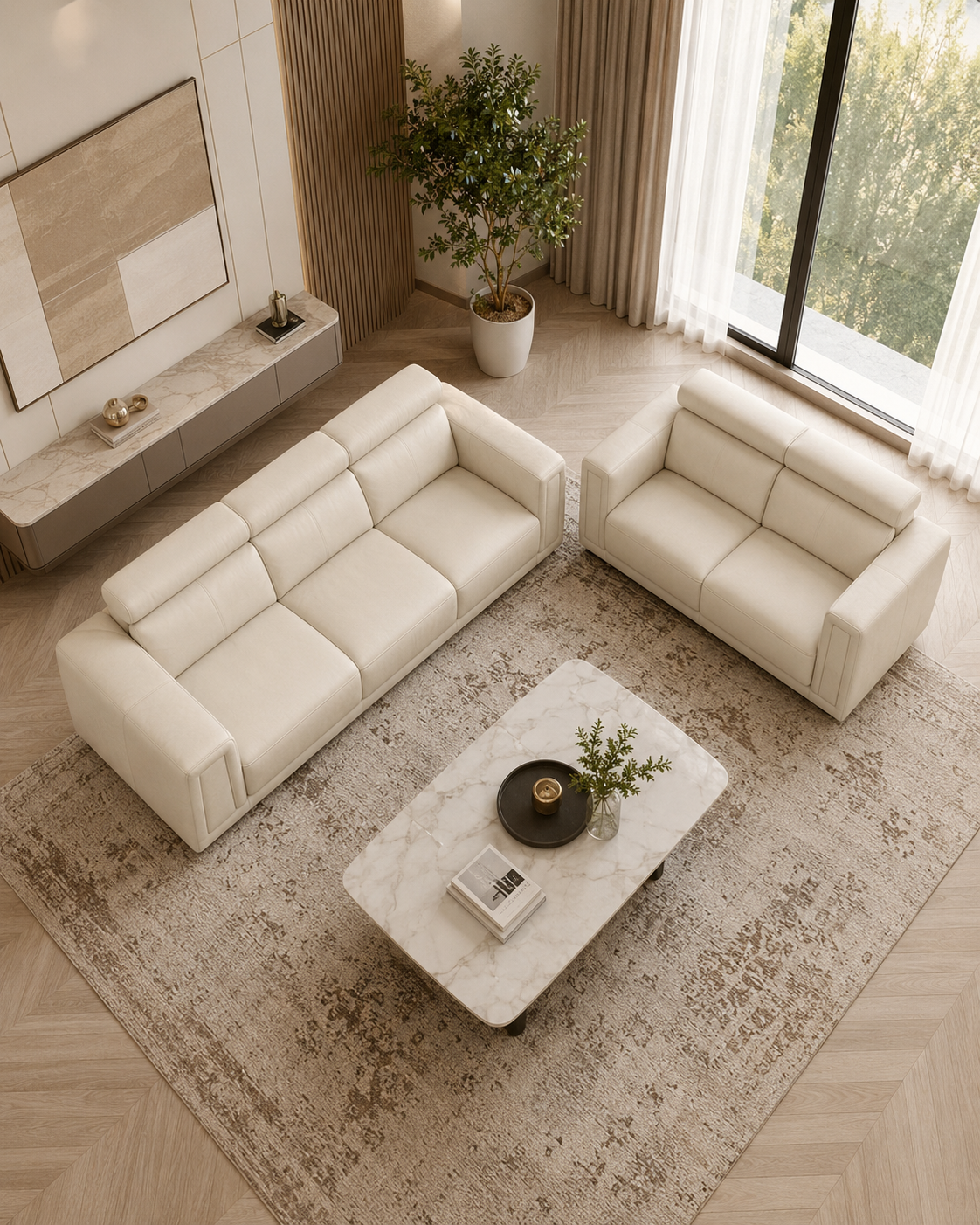 Neroli Fabric Adjustable Headrest Slider Sofa