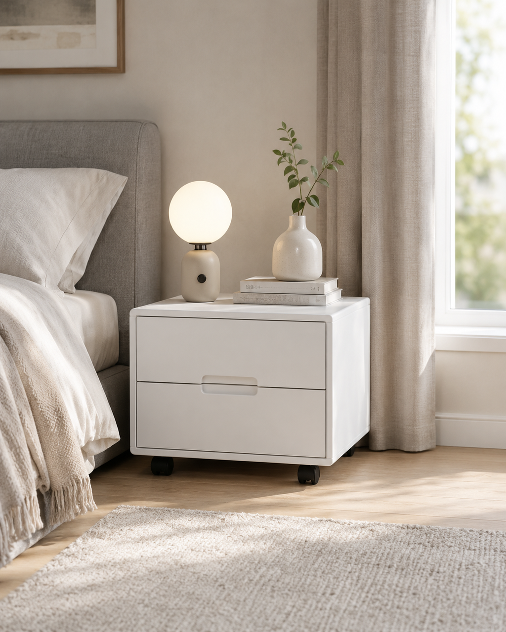 Deon White Bedside Table