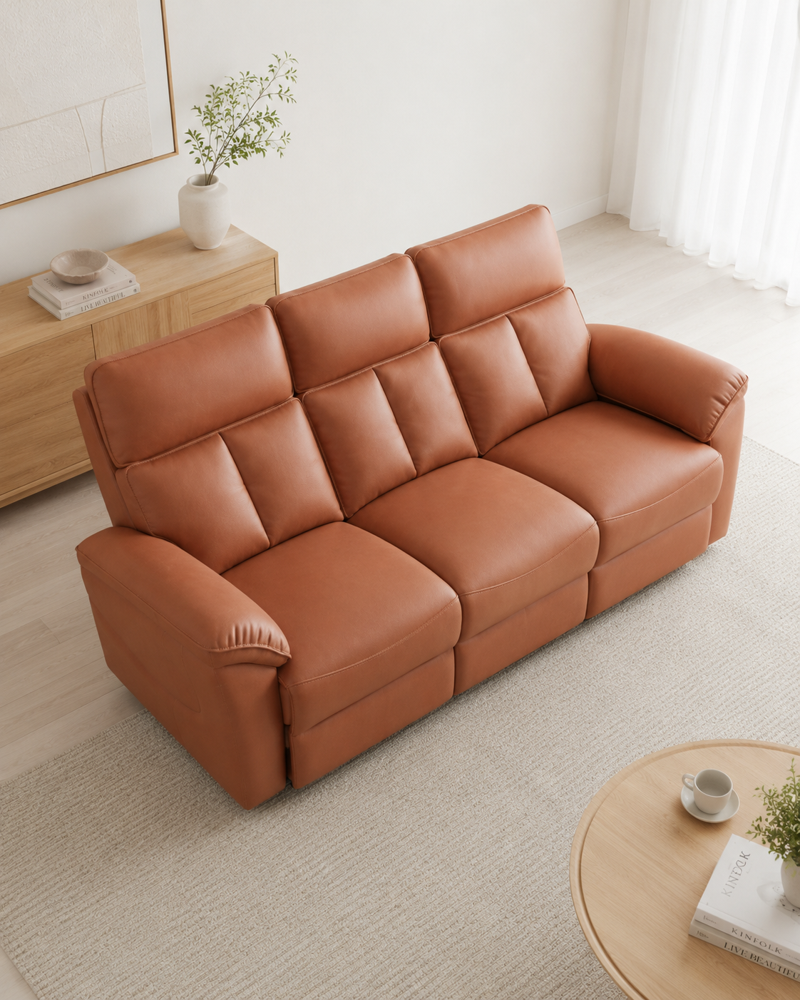 Ravello Genuine Leather Adjustable Headrest Recliner Sofa