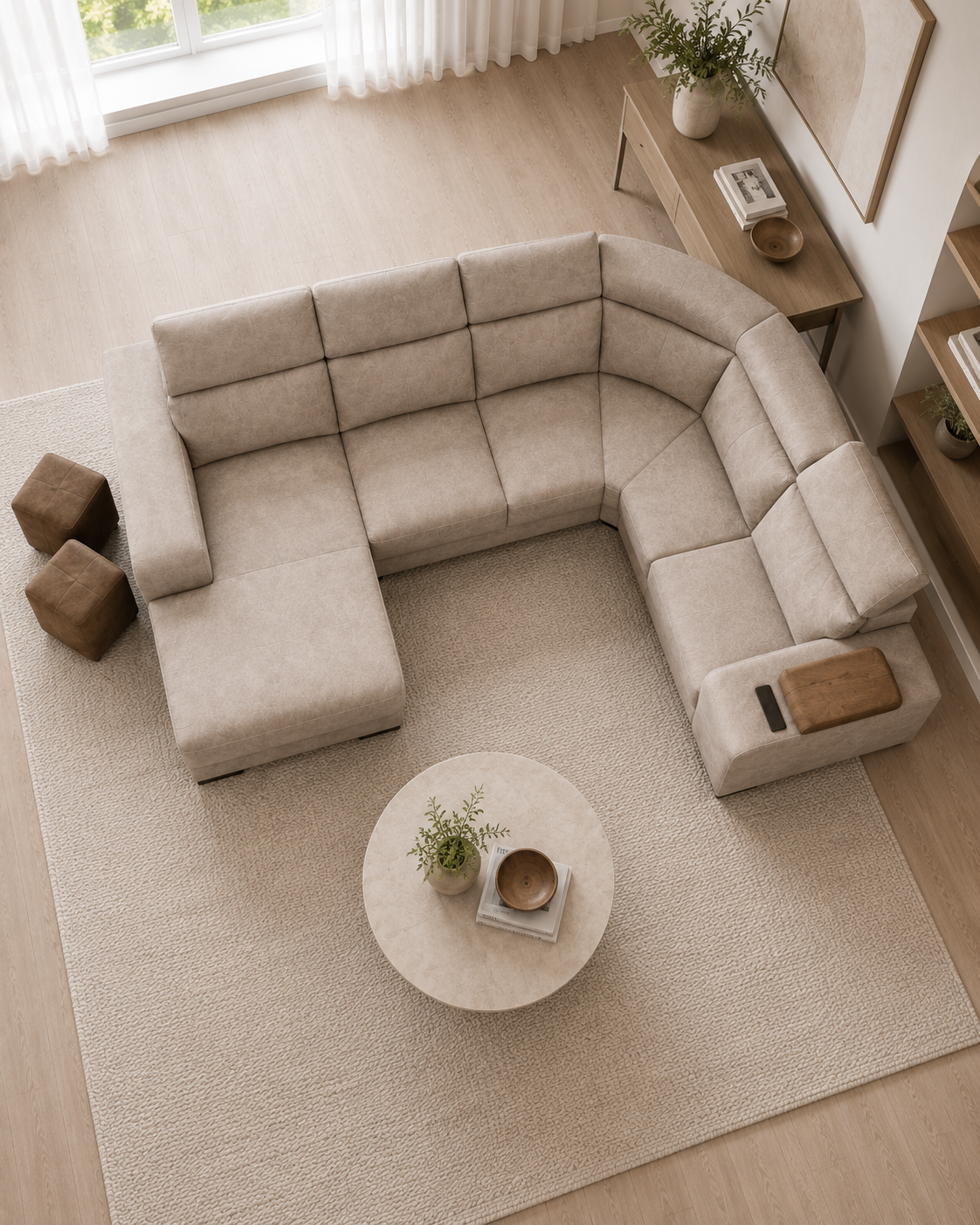 Linden Fabric Adjustable Headrest Sectional Sofa