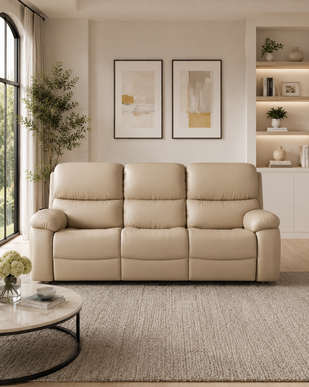 Brevon Cowhide Half-Leather Recliner Sofa