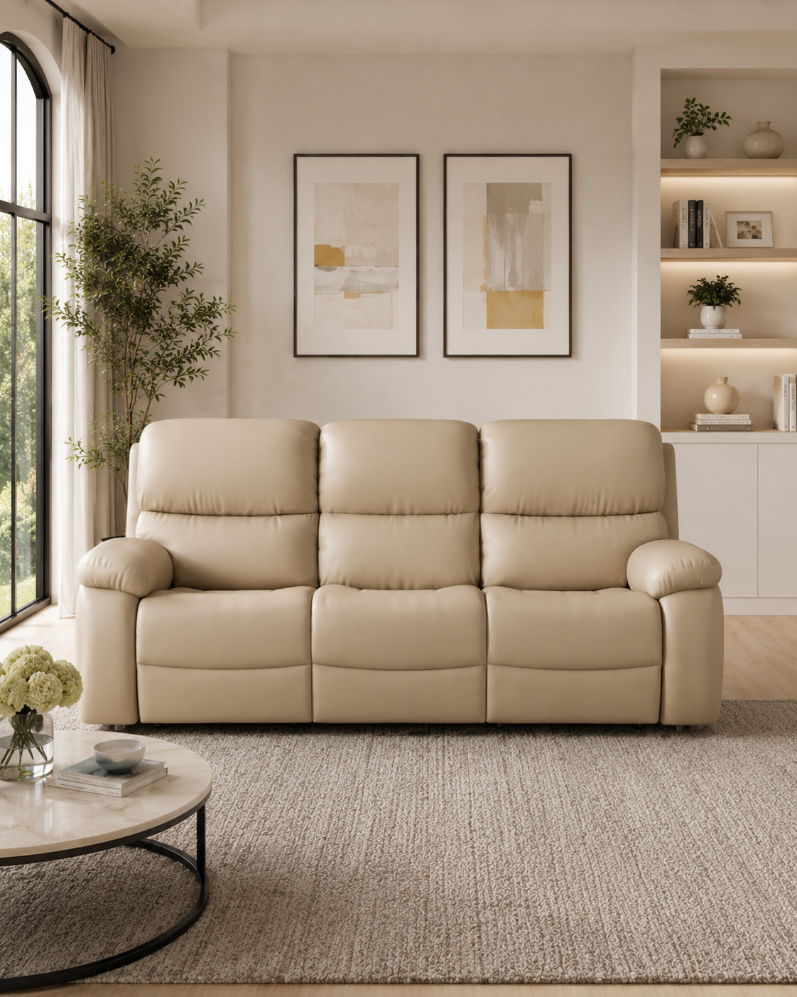 Brevon Cowhide Half-Leather Recliner Sofa
