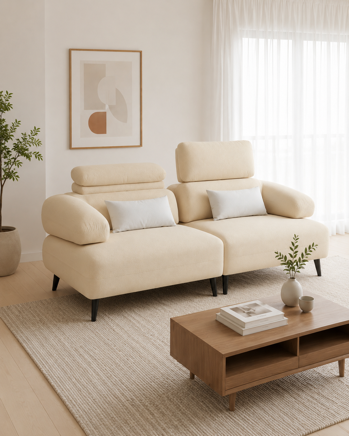 Aubrey Fabric Adjustable Backrest & Headrest Sofa