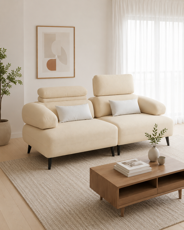 Aubrey Fabric Adjustable Backrest & Headrest Sofa
