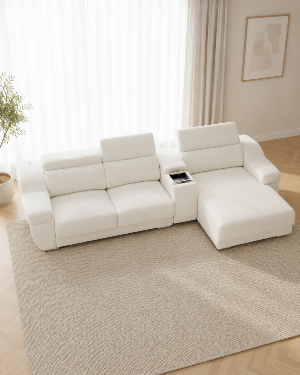 Solenne Fabric Adjustable Headrest Slider Sofa
