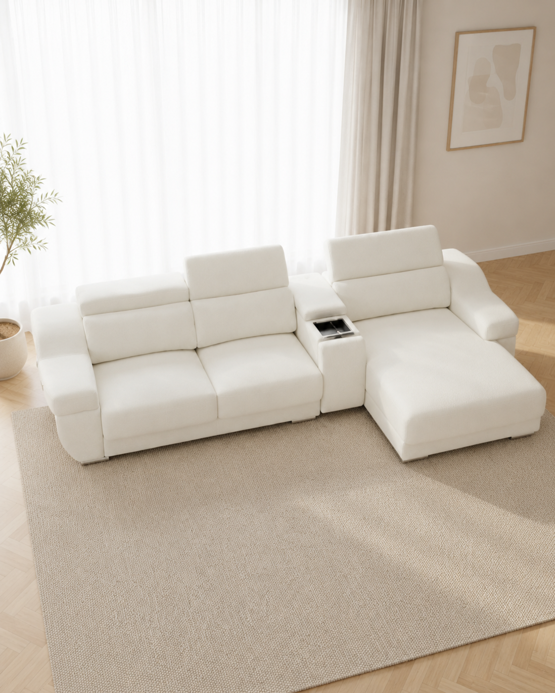 Solenne Fabric Adjustable Headrest Slider Sofa