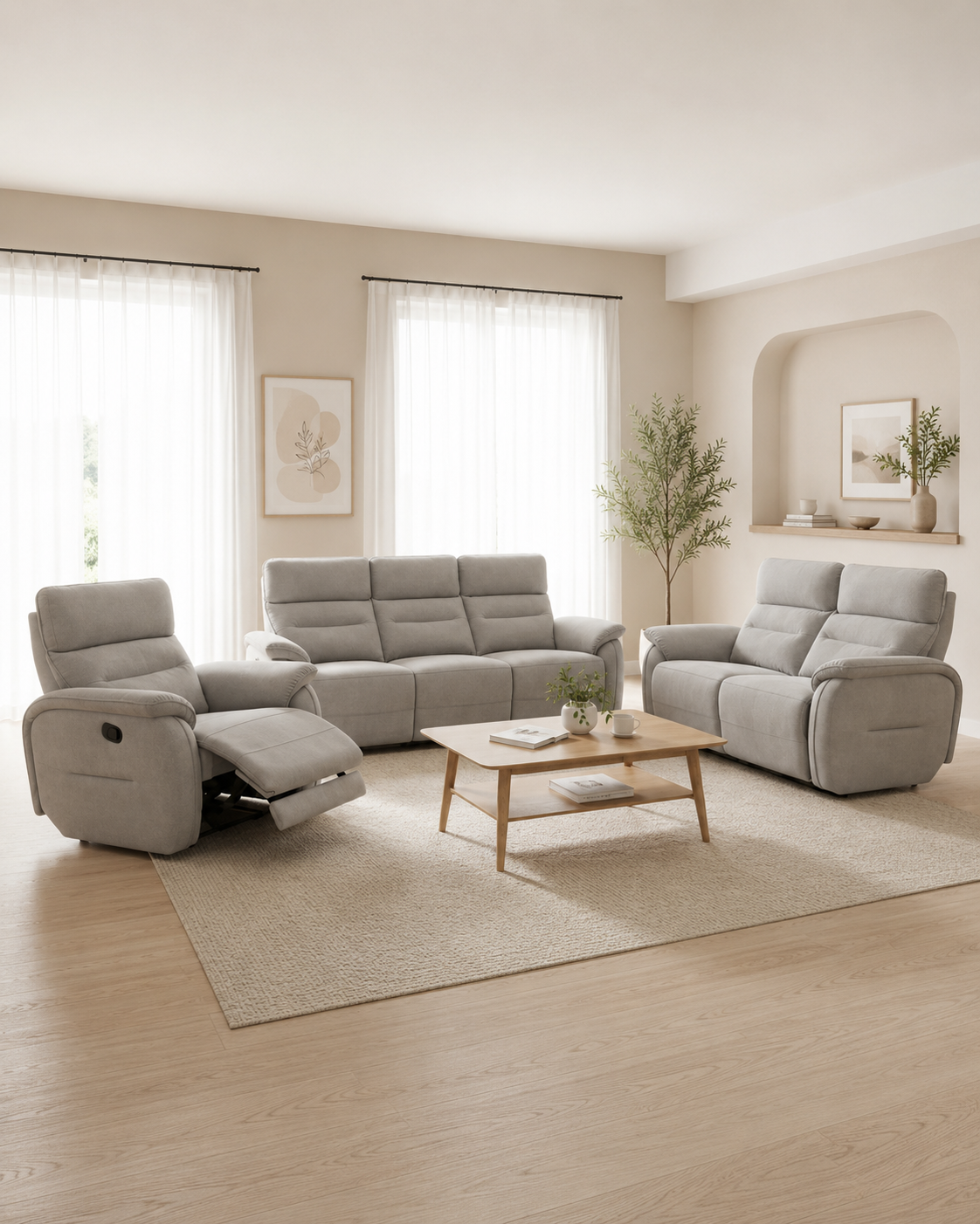 Elowen Fabric Adjustable Headrest Recliner Sofa