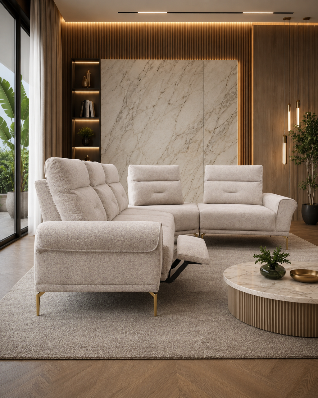 Sloane Fabric Adjustable Legrest & Backrest Corner Sofa