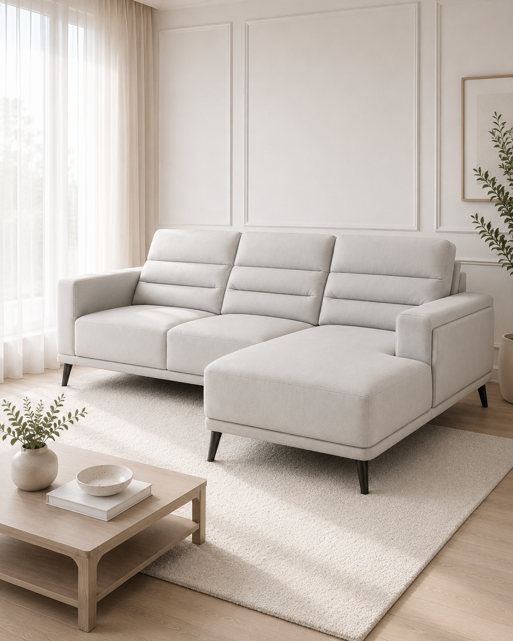 Rivelle Genuine Leather Adjustable Headrest L-Shaped Sofa