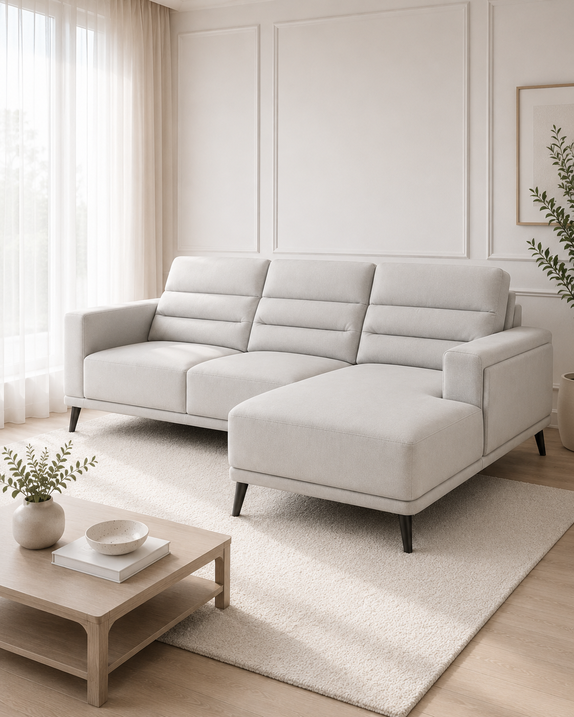 Rivelle Genuine Leather Adjustable Headrest L-Shaped Sofa