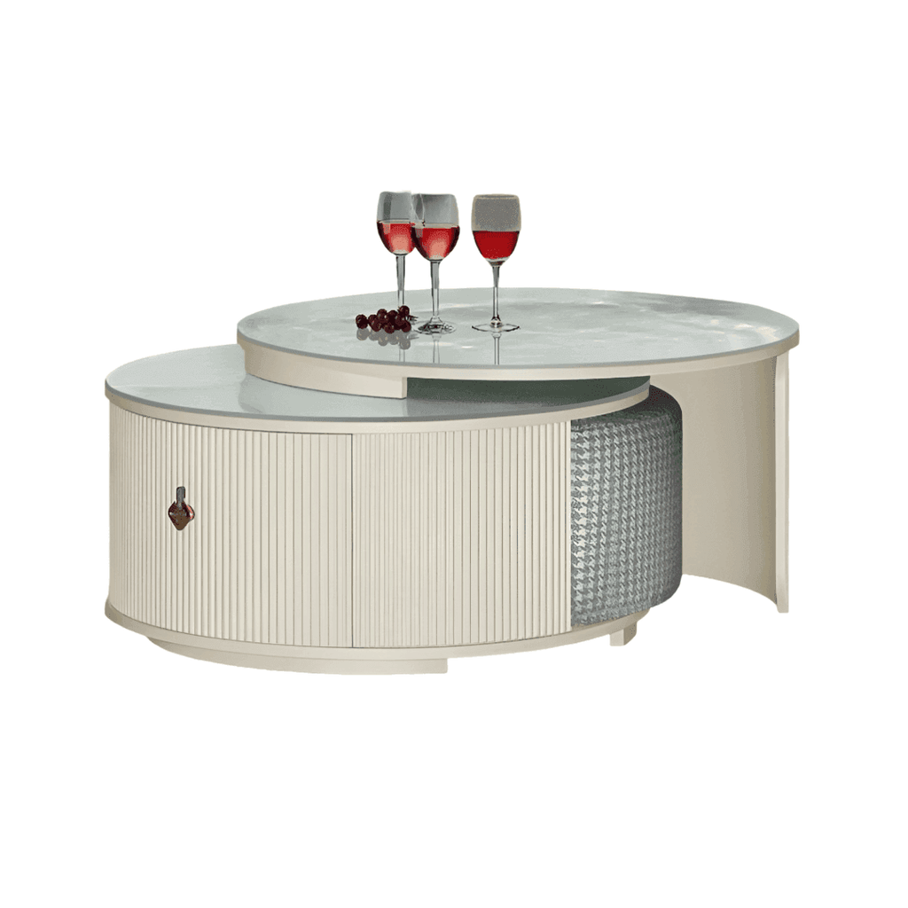 Megafurniture | Charlotte Extendable Coffee Table with Sintered Stone Top + 2 Fabric Stools | Coffee Table