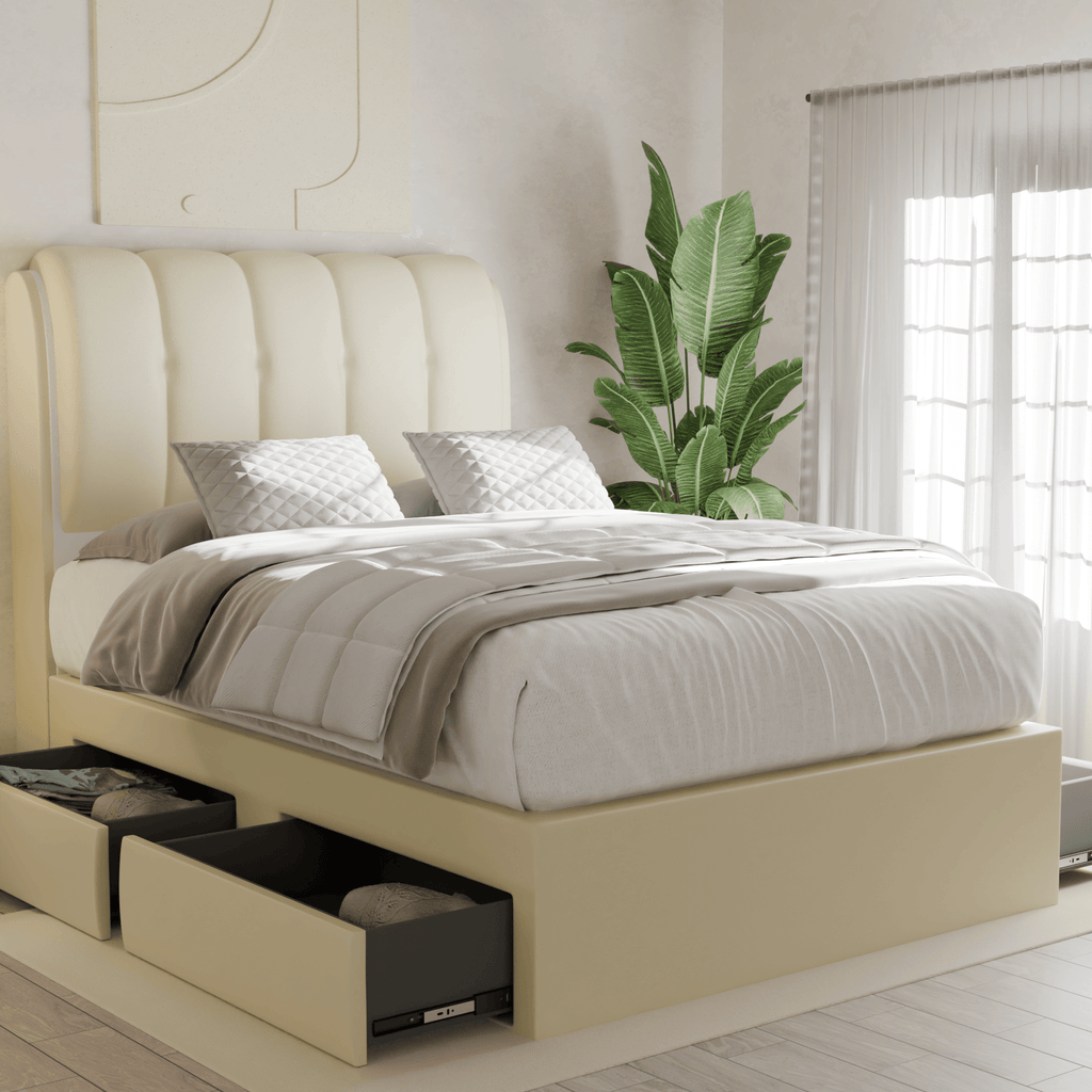 Corave Faux Leather Drawer Bed Frame