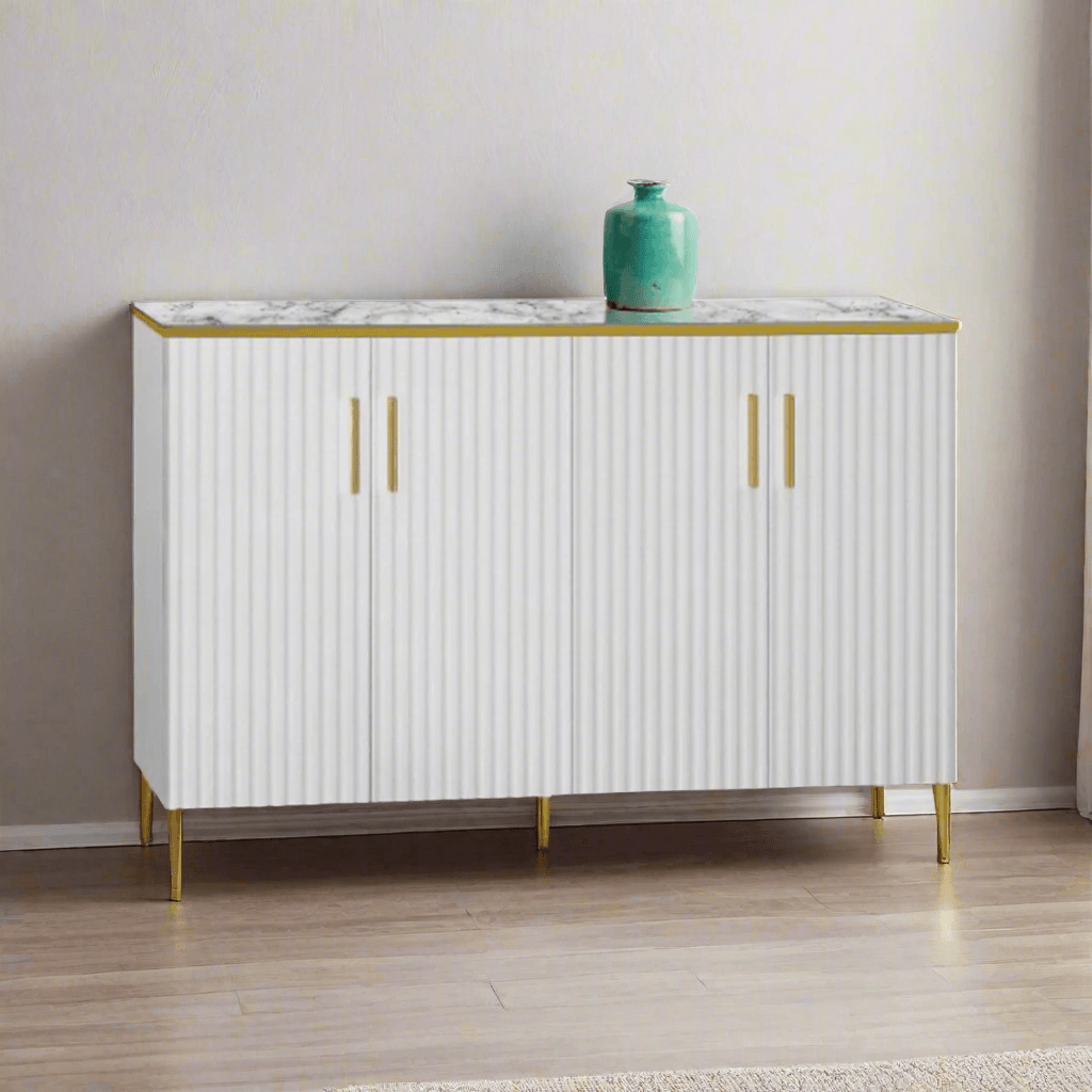 Dolvie 4 Door White Fluted Panel Shoe Cabinet (140cm)
