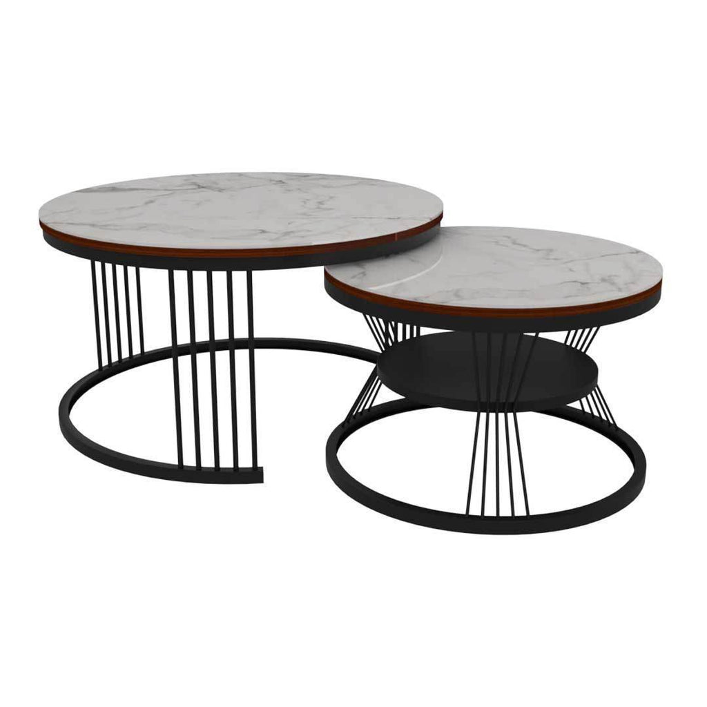 Megafurniture | Elias Glossy Sintered Stone Round Nesting Coffee Table | Coffee Table