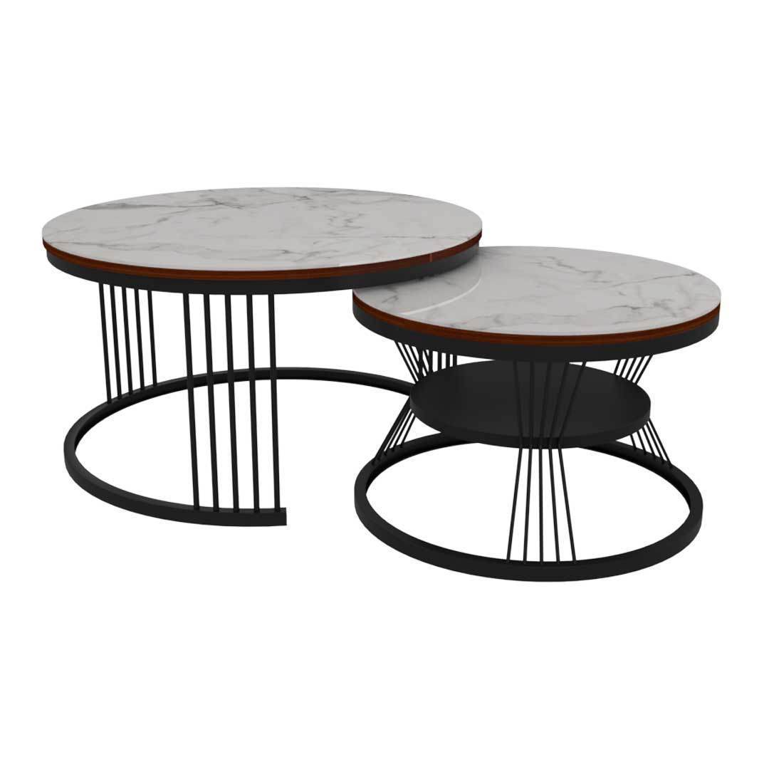 Megafurniture | Elias Glossy Sintered Stone Round Nesting Coffee Table | Coffee Table