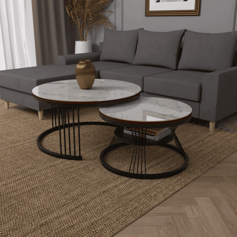 Megafurniture | Elias Glossy Sintered Stone Round Nesting Coffee Table | Coffee Table