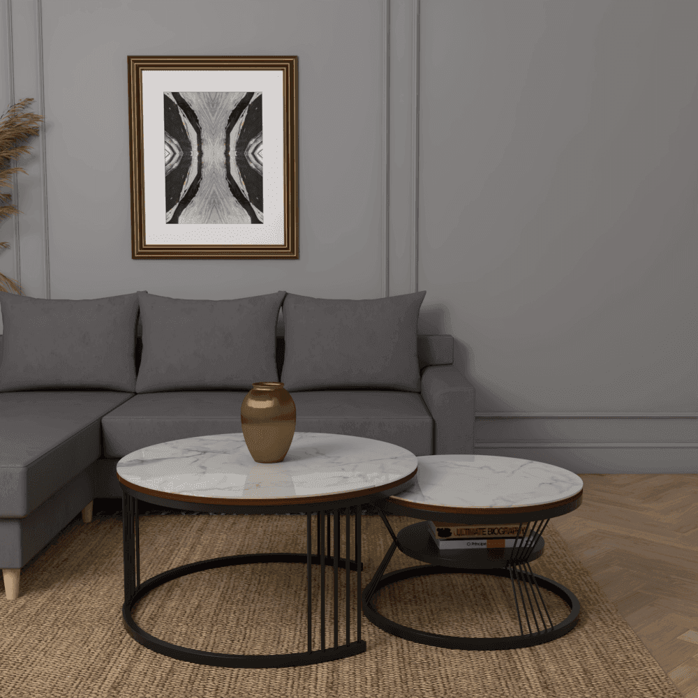 Megafurniture | Elias Glossy Sintered Stone Round Nesting Coffee Table | Coffee Table