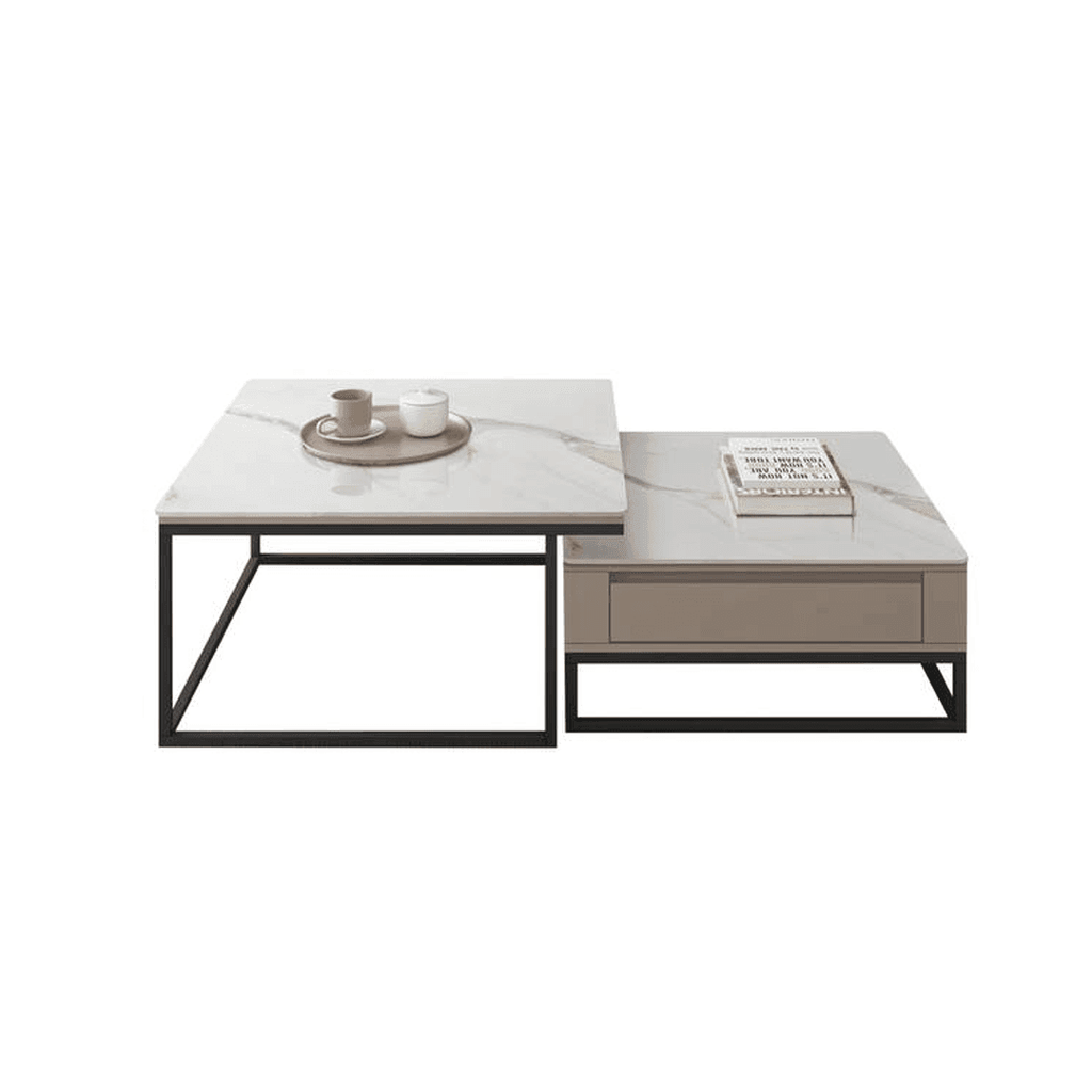 Megafurniture | Esmeray Glossy Sintered Stone Square Nesting Coffee Table | Coffee Table