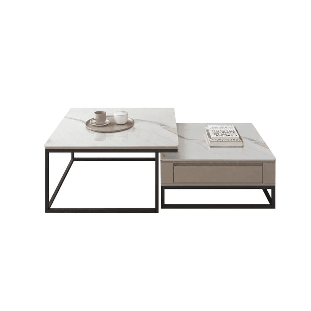Megafurniture | Esmeray Glossy Sintered Stone Square Nesting Coffee Table | Coffee Table