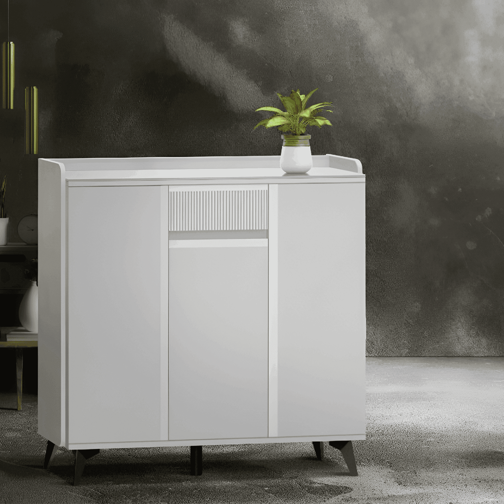 Megafurniture | Evania 3 Door Shoe Cabinet with Sintered Stone Top | Shoe Cabinet