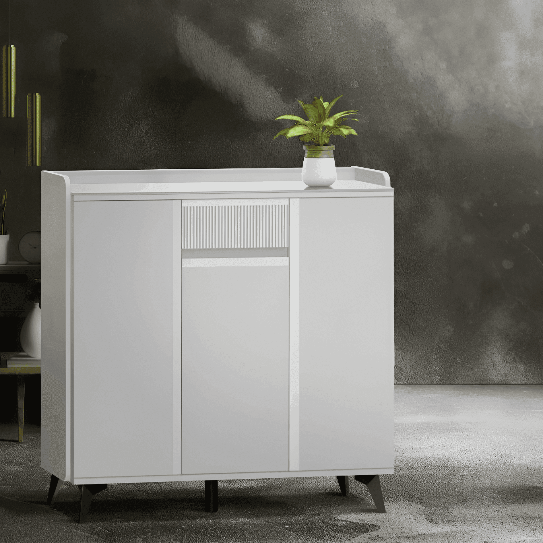 Megafurniture | Evania 3 Door Shoe Cabinet with Sintered Stone Top | Shoe Cabinet