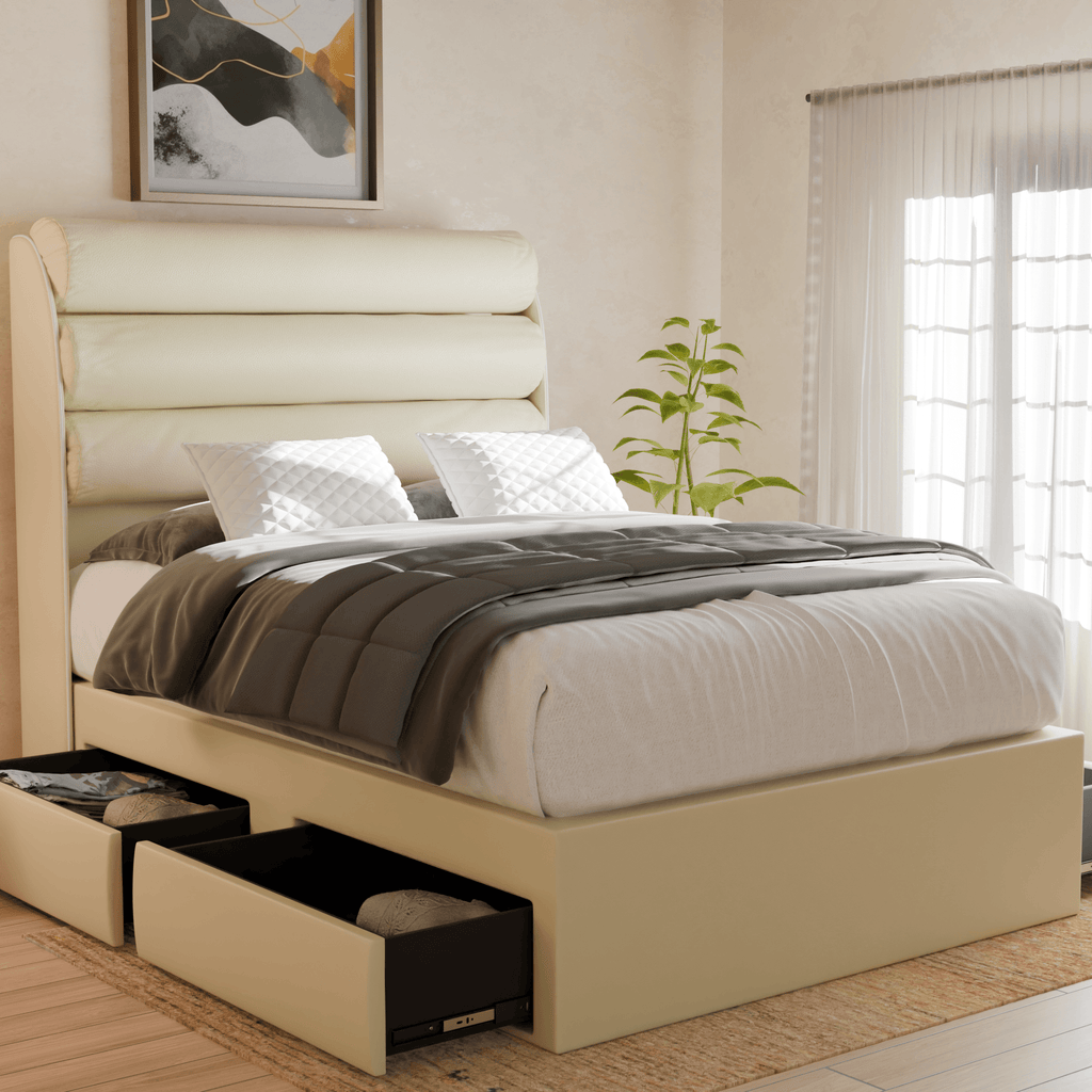 Gobbee Faux Leather Drawer Bed