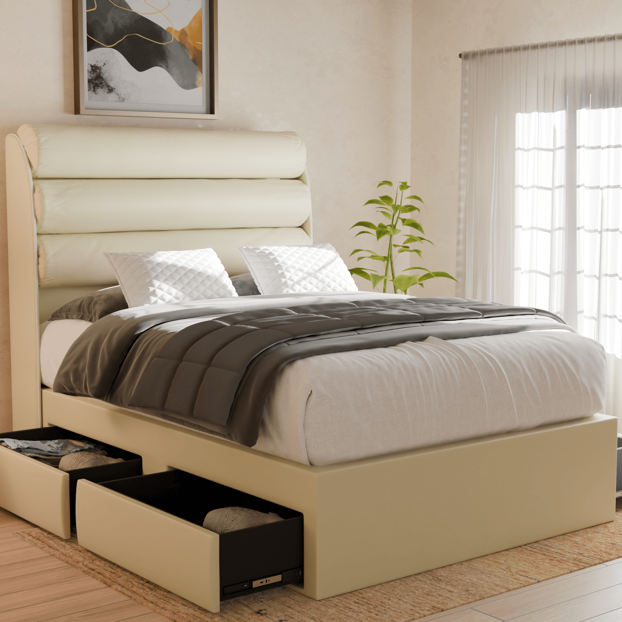Gobbee Faux Leather Drawer Bed