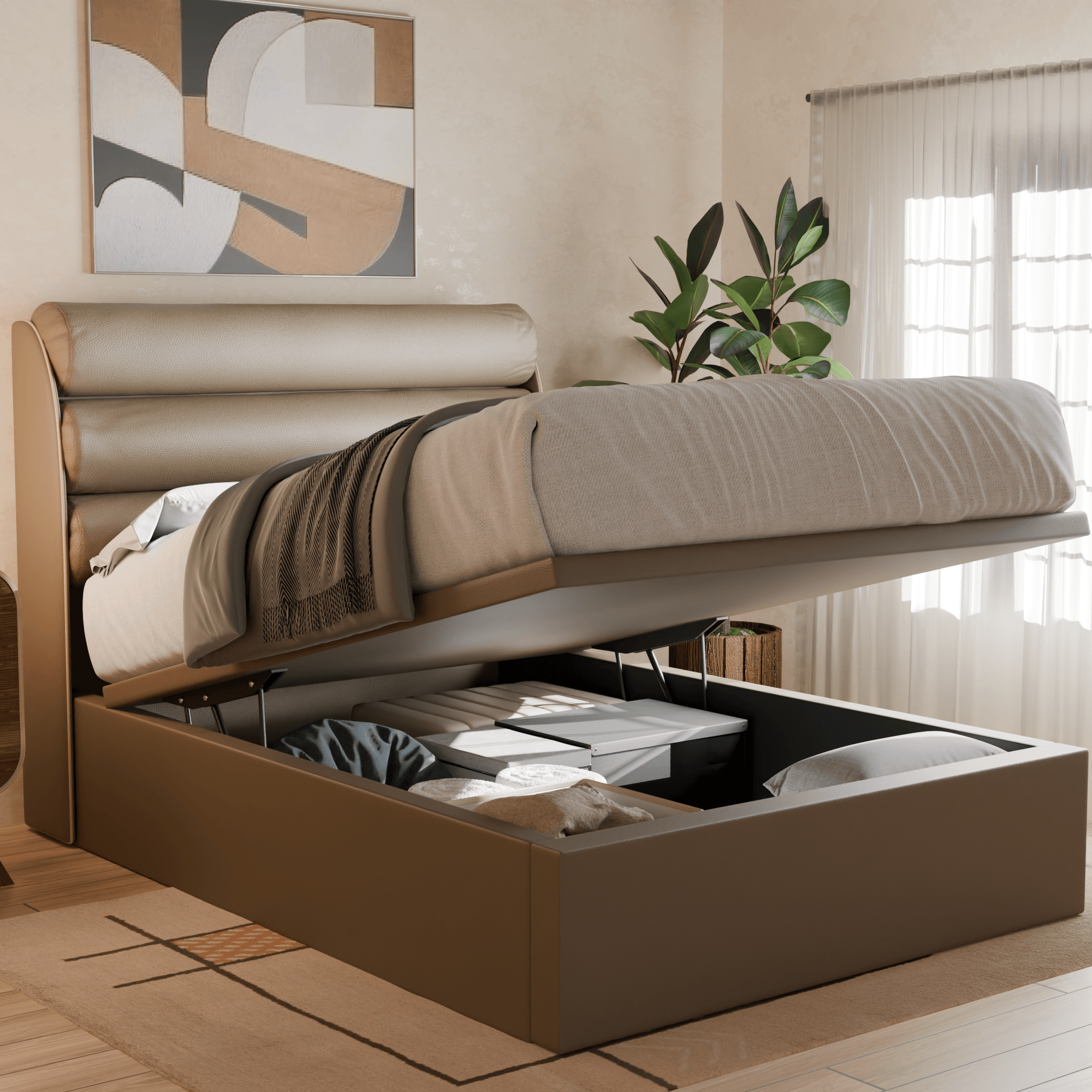 Gobbee Faux Leather Storage Bed