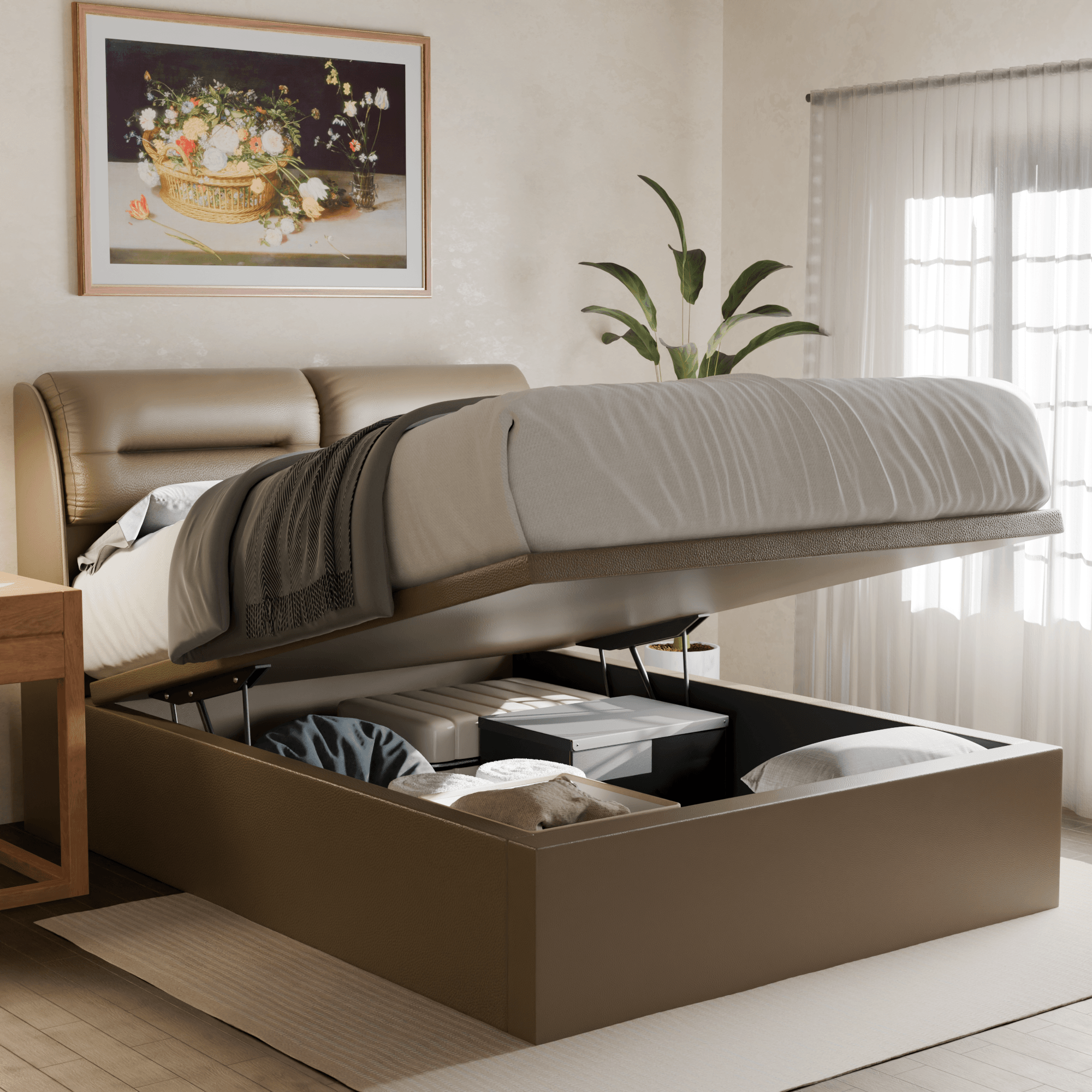 Megafurniture | Hanubee Faux Leather Storage Bed | Storage Bed