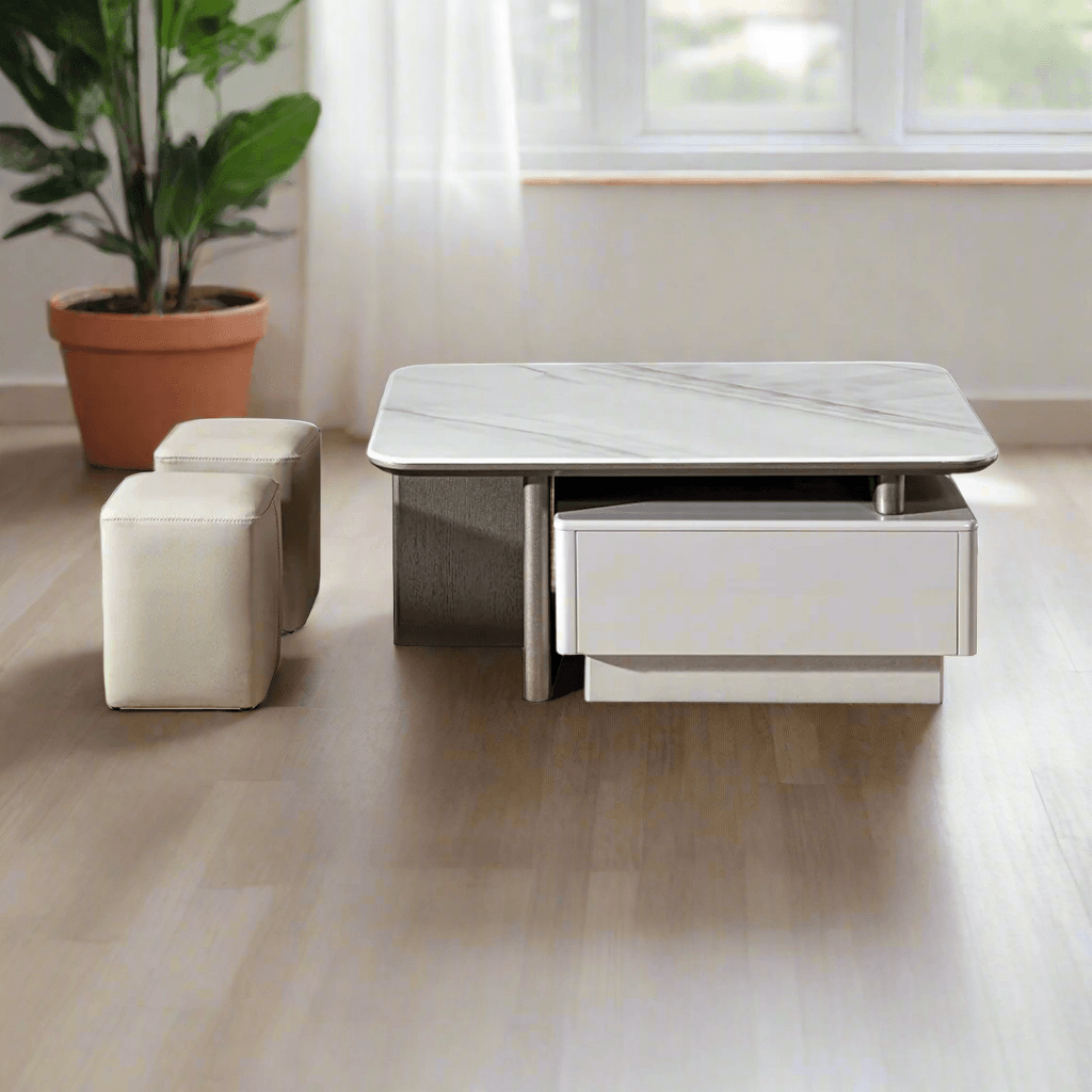 Megafurniture | Herlia Extendable Square Coffee Table with 2 Stools | Coffee Table