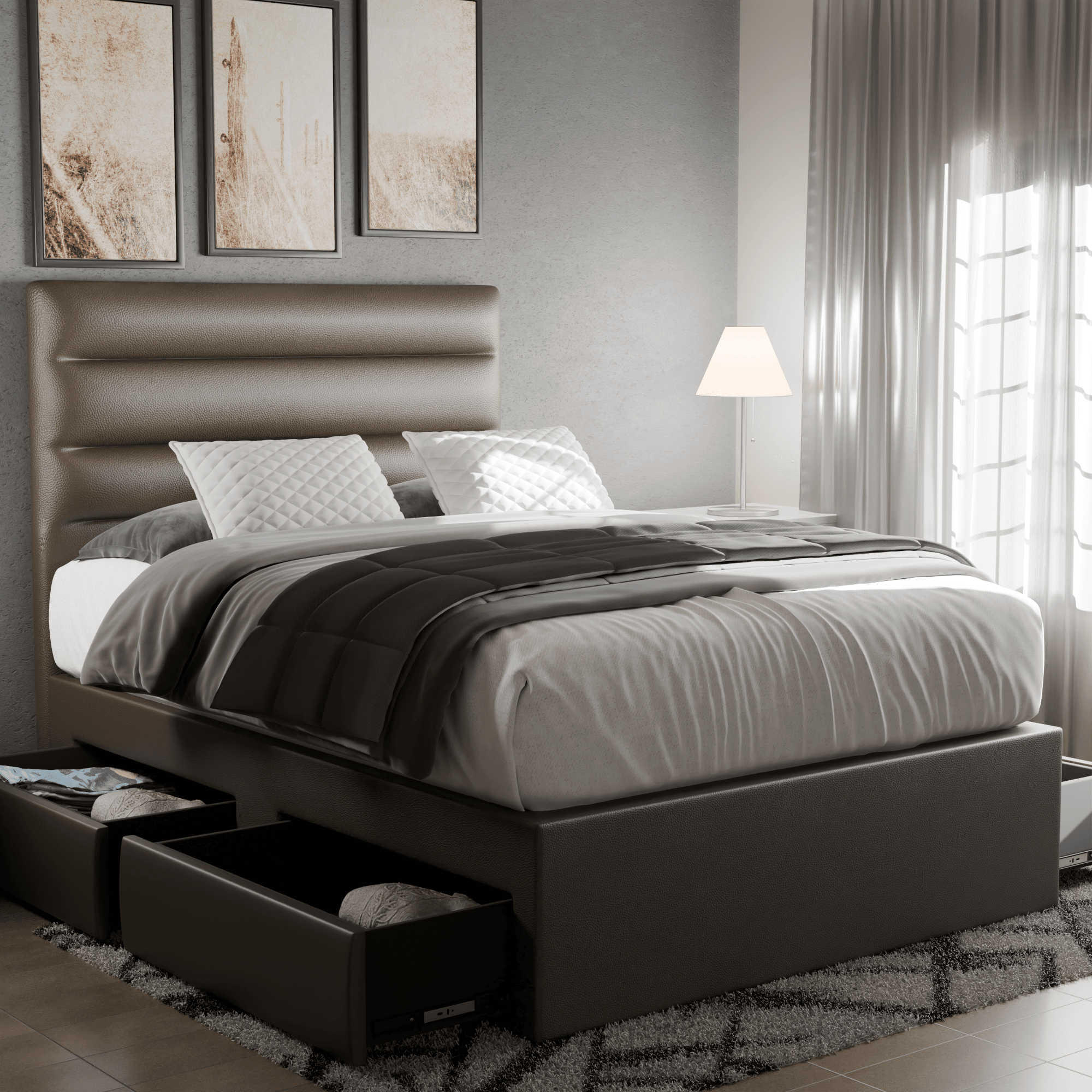Megafurniture | Keenan Faux Leather Drawer Bed | Drawer Bed