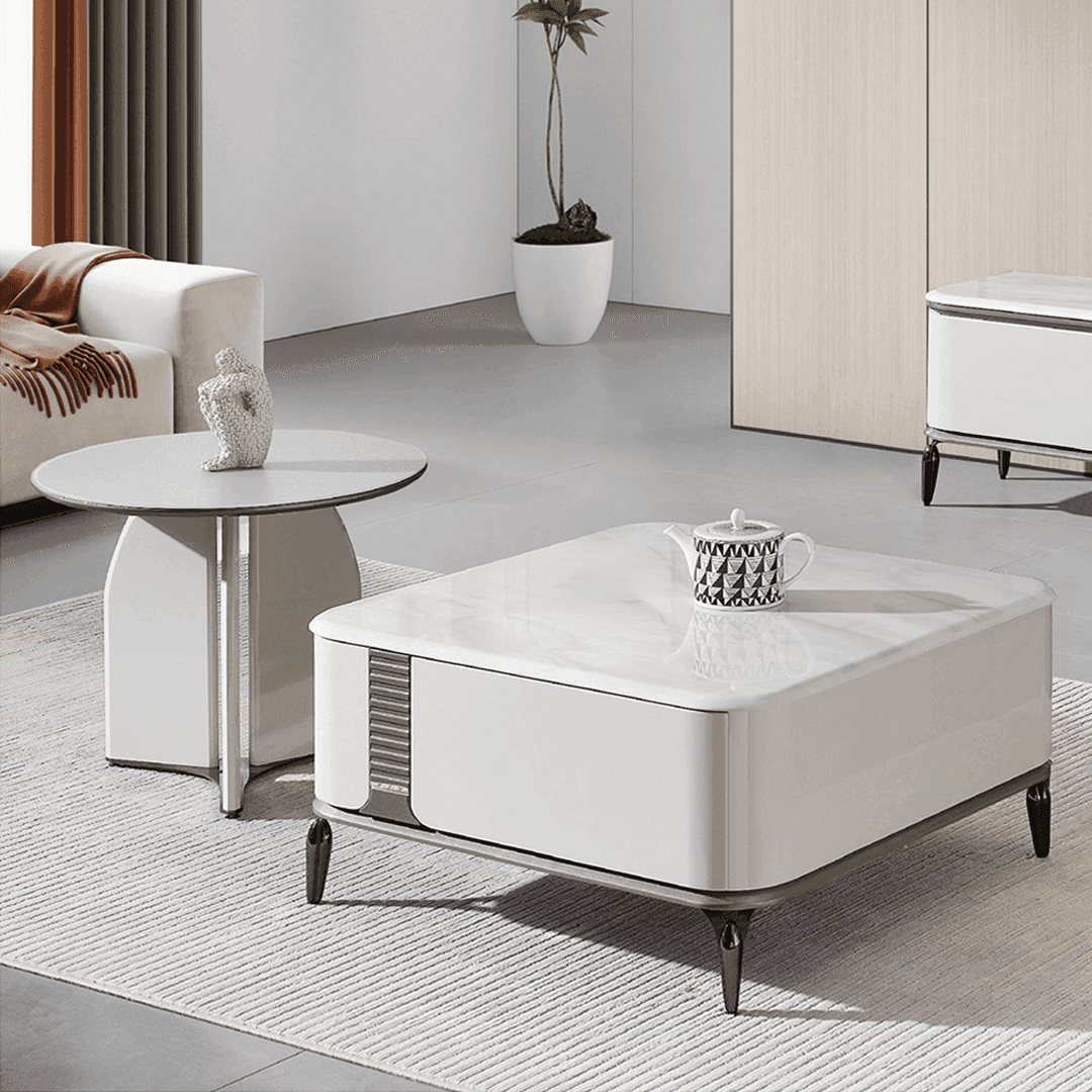 Megafurniture | Lucille Nesting Coffee Table with Cultured Marble and Tempered Glass Top | Coffee Table