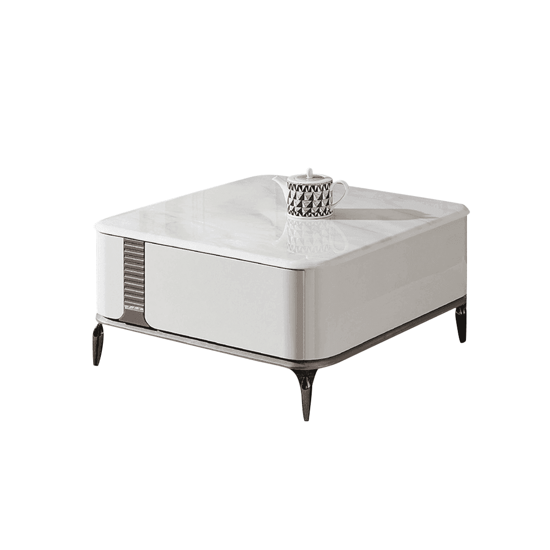 Lucille Square Coffee Table with Cultured Marble Top in White (80cm)
