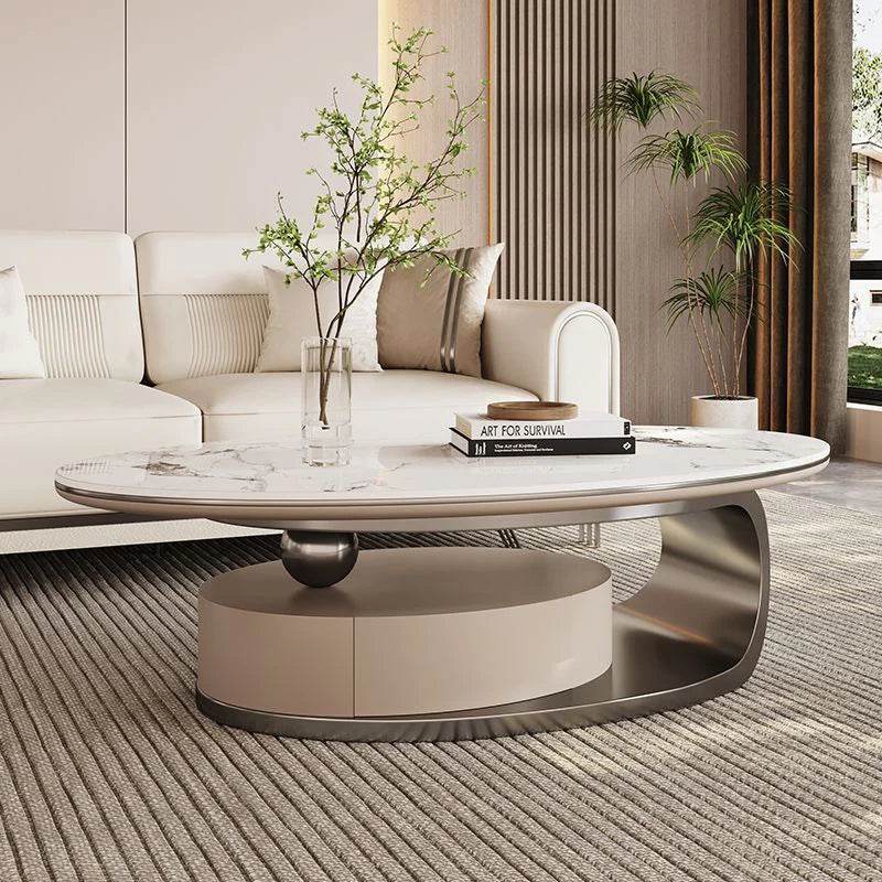 Megafurniture | Orienne Glossy Sintered Stone Oval Coffee Table (120cm) | Coffee Table