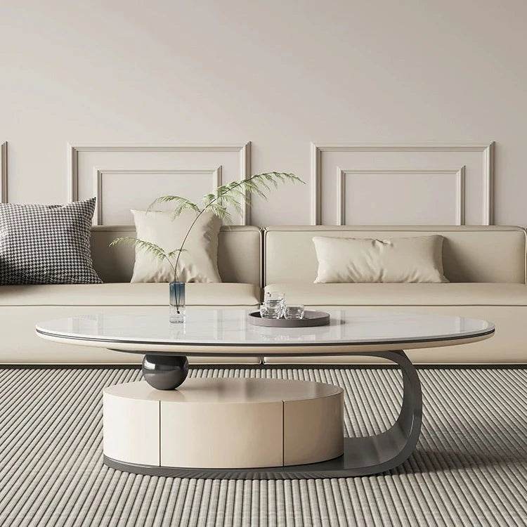 Megafurniture | Orienne Glossy Sintered Stone Oval Coffee Table (120cm) | Coffee Table