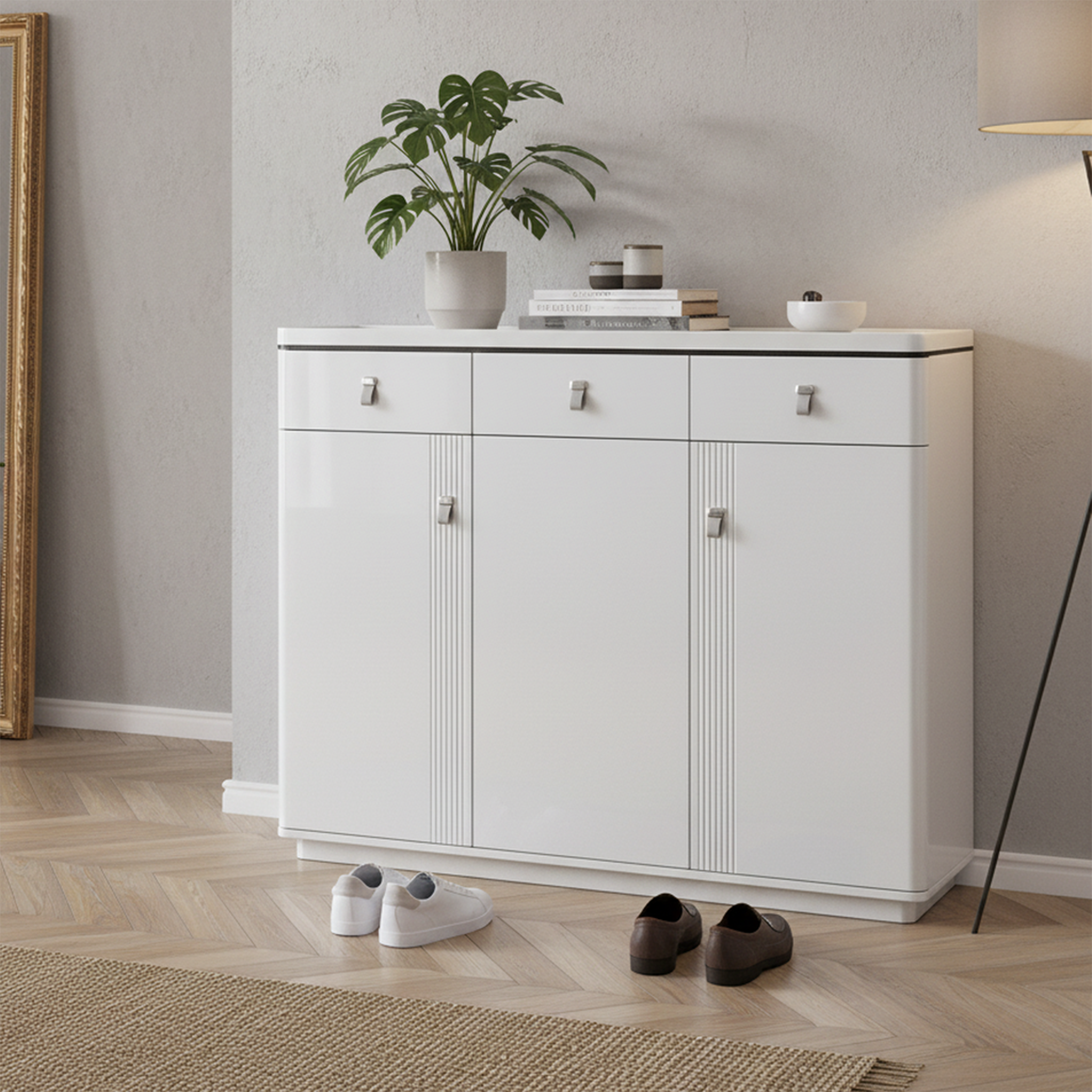 Paura II 3-Door White Shoe Cabinet (120cm)