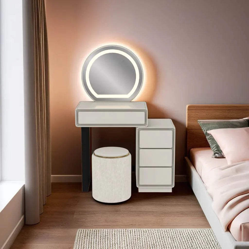 Megafurniture | Peregrine Extendable White Dressing Table with Sintered Stone Top | Dressing Table