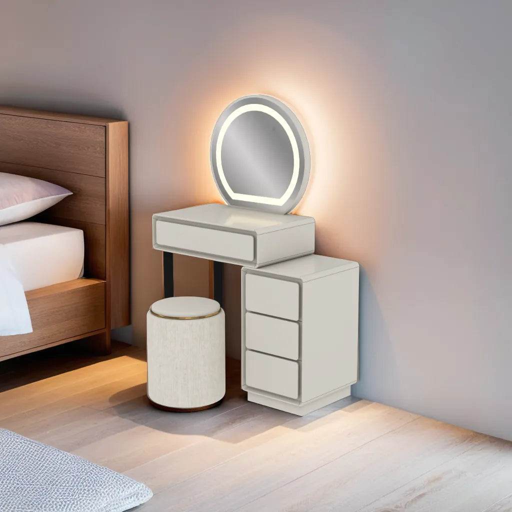 Megafurniture | Peregrine Extendable White Dressing Table with Sintered Stone Top | Dressing Table